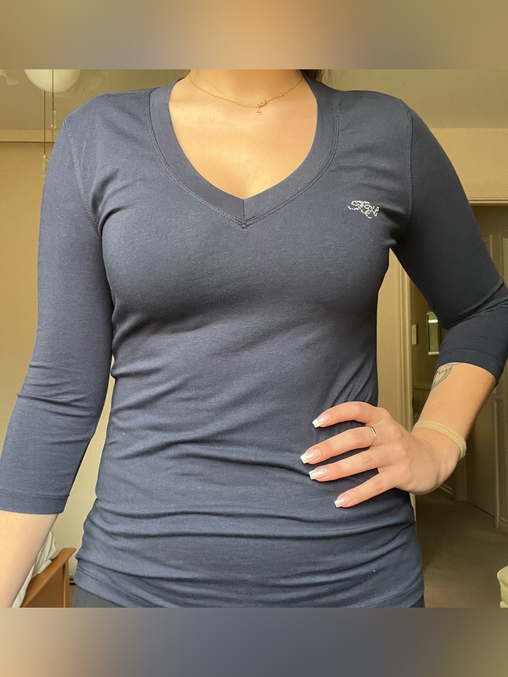 Tommy Hilfiger Navy V-Neck Long Sleeve Top